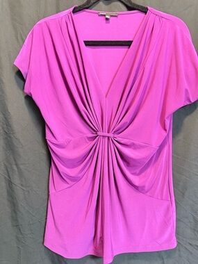 Chaus Fuchsia Twist-Front V-Neck Draped Top